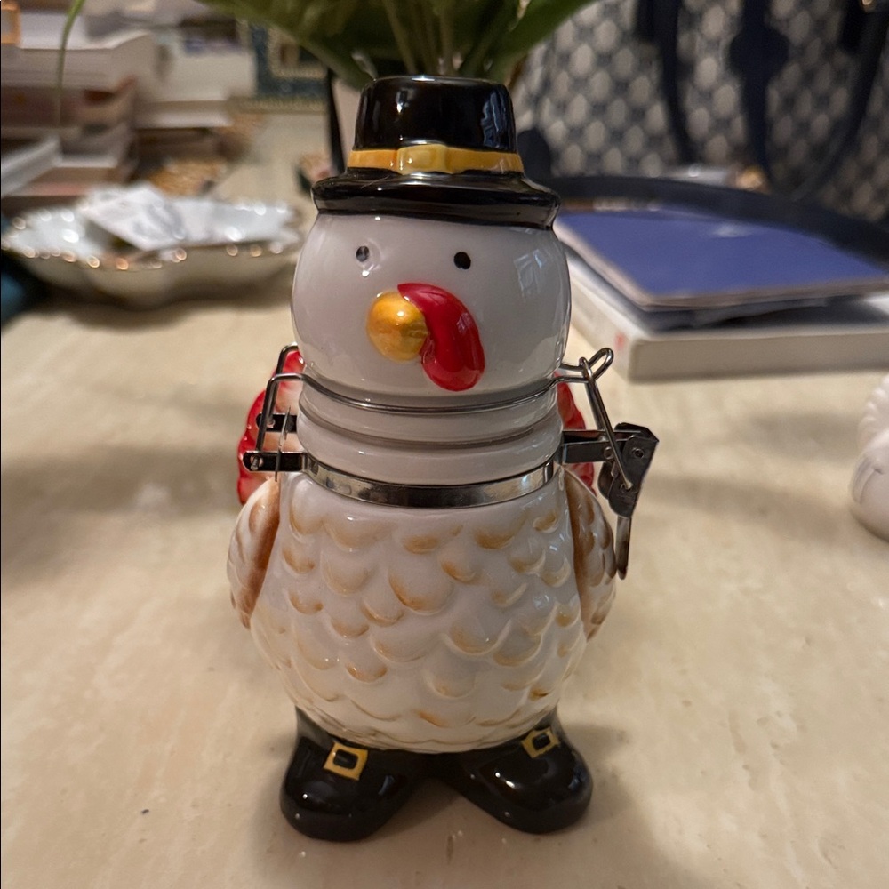NEW Turkey Jar Canister Ceramic - Black, White, and Red